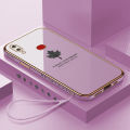 For Samsung Galaxy A10s Cover + Wrist Strap Fashion Shiny Maple leaf Plating Square Bumper Phone Case Soft TPU Silicone Shockproof Protective Back Cover. 