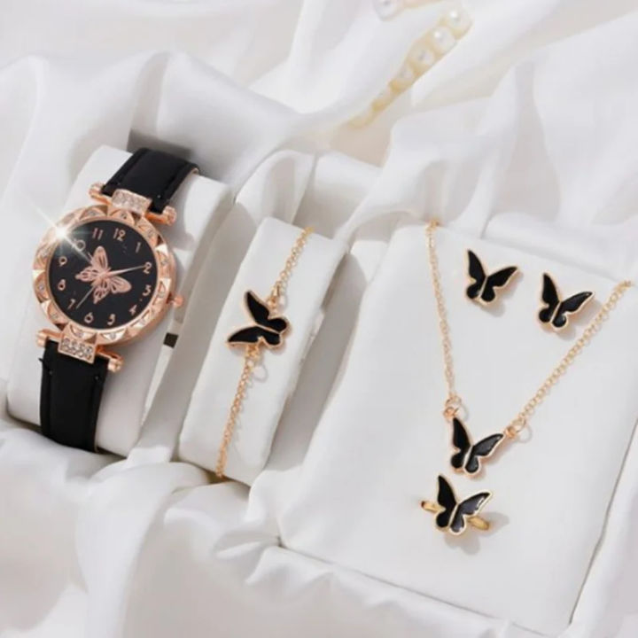 New Women's Elegant Butterfly Bracelet Watch Set - Five Stylish Pieces