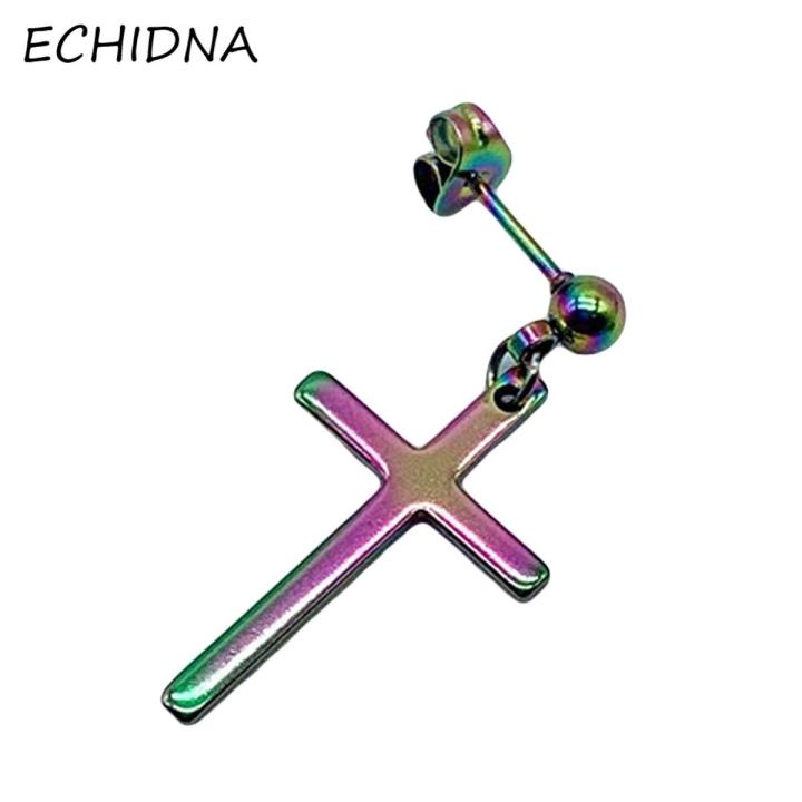1Pc Men Women Stainless Steel Cross Dangle Ear Stud Earring