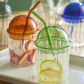 AFFAN'S HUB - 400ml/500ml Coffee Mugs Aesthetic Ribbed Glass Cup with Lids & Straws - Wavy Coffee Mugs & Dome Lid Cups For Tea - Perfect for Iced Coffee, Juice And Bubble Tea.. 