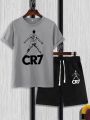 Summer Mens CR7 printed  T-shirt+short For Mens Track Suit. 