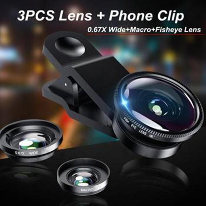 Fish Eye Lens 3in1 Mobile Phone Wide Angle Macro Fisheye Lens Zoom For iPhone 7 Huawei P20lite Camara Lens Kamera Objetivo Movil-Red