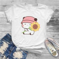 Sunflower Bubu Loves Flowers Women's T Shirt Milk and Mocha Bubu Dudu Ladies Tees Polyester Tops Graphic Tshirt y2k Hipster. 