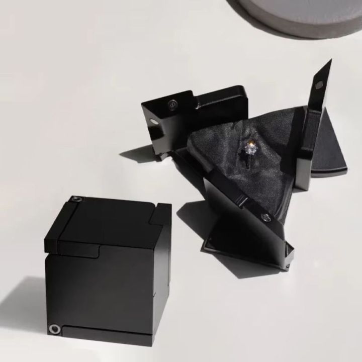 New Rotating Kinetic Energy Ring Box Cool Portable Mechanical Deformation Jewelry Box Cube Boxes Jewelry Storage Display Hold