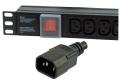 1U 6 Way 10A IEC C13 Sockets to C14 Plug Horizontal PDU. 