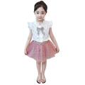 Kids Baby Girls Sleeveless Bow Shirt Tops Leopard Print Gauze Skirt Outfits Set. 