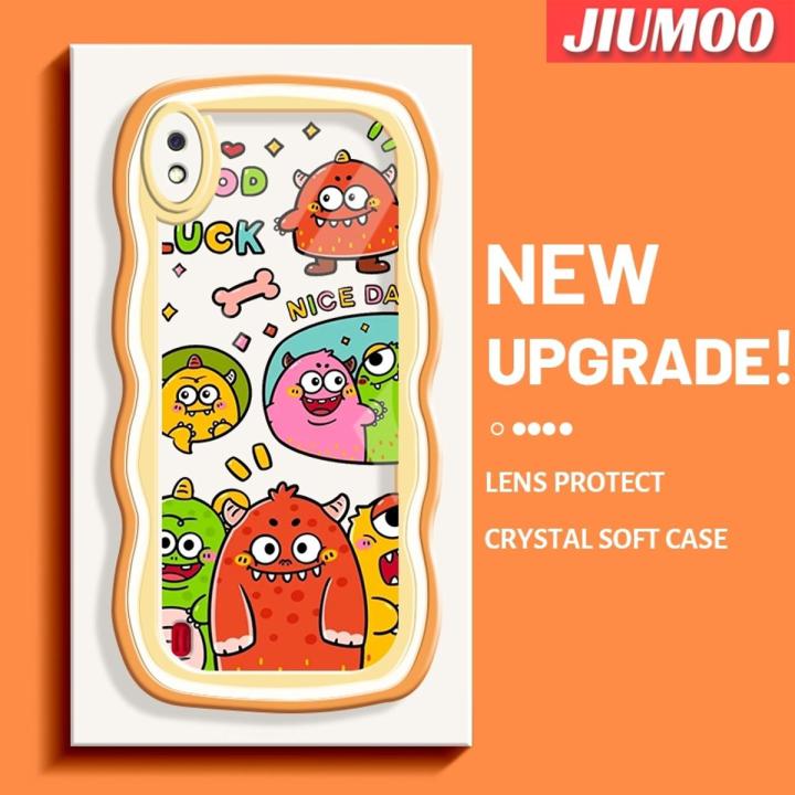 JIUMOO Case For Samsung A10 Case Little Monster Pattern Wave Border Soft Shockproof Phone Cases Transparent TPU Silica Gel Camera lens Protective Cover