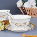 Marhaba Soup Set With Spoon - Set of 14 - Ceramic - White Printed. 