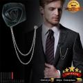Flower Brooch With Chain Men Women's Coat - Black. 