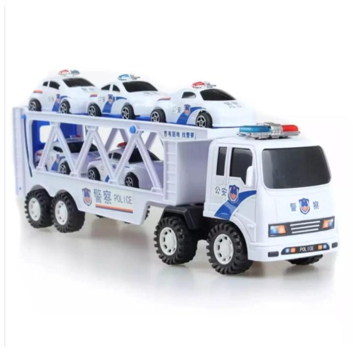 Double Decked Transport Truck Trailer Toy with 4 Cars For Kids
