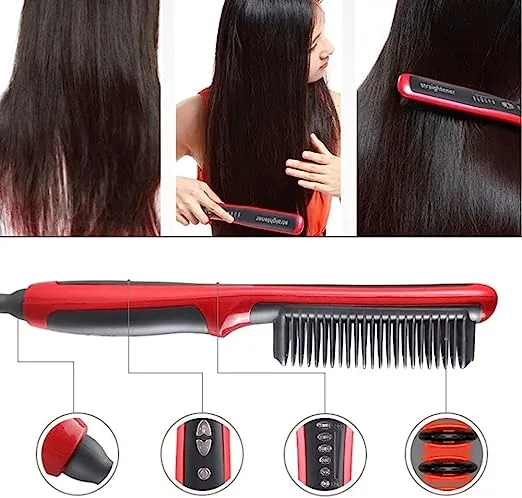 Hair Straightener Brush HQT 908A Beard Straightener Comb Professional Hair Straightening Brush Anti Scald Anion Hair Care Design Curling Hairbrush Comb Daraz.pk