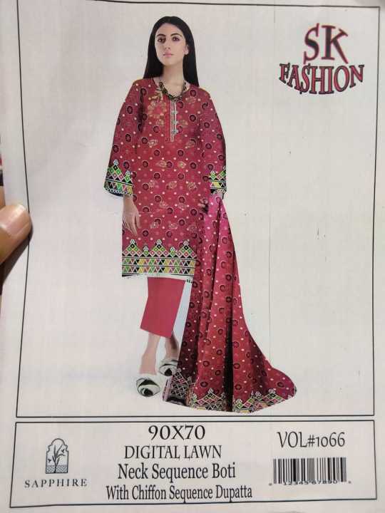 90/70 DIGITAL Neck Sequence Boti With Chiffon Sequence Dupatta