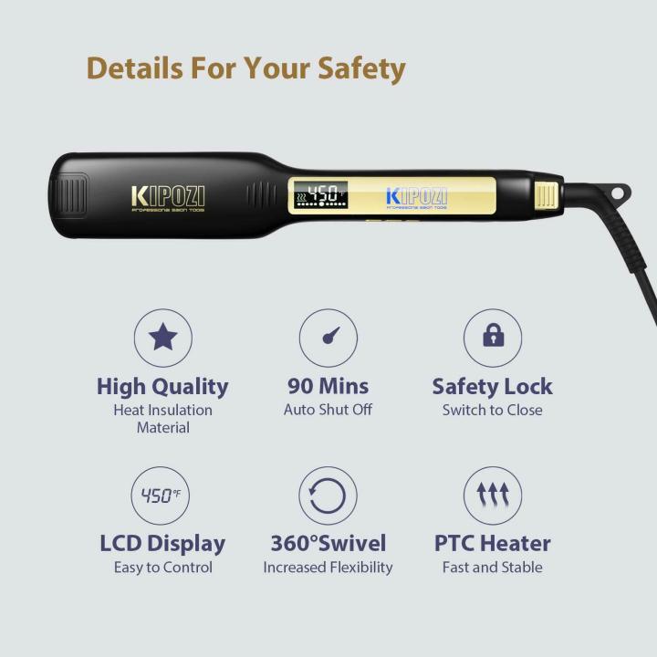 KIPOZI%20Professional%20Titanium%20Flat%20Iron%20Anti-Static%20Hair%20Straightener%20with%20Digital%20LCD%20Display,%20Dual%20Voltage,%20Instant%20Heating,%201.75%20Inch%20Wide%20%20Plates%20%20Black.%20UK%20Plug%20-%20Image%203