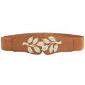 【shengxiong6525】Leaf Belts For Women Gold Buckle Ladies Stretch Elastic Waist Belt For Dress Plus Female Designer Waistband. 