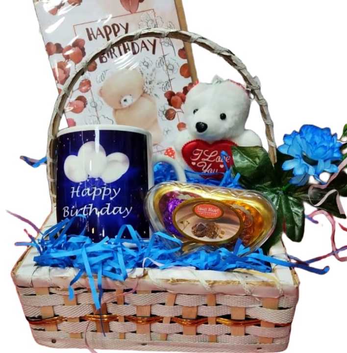 birthday gift basket for girls boys HBD mug teddy bear heart