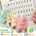 Sank Magic Practice Copybook (4 Books + Magic Pen & 10 Ink Refills) Sank Magic Book for Montessori Children Tracing Handwriting First Preschool Baby Learning Books for Kids. 