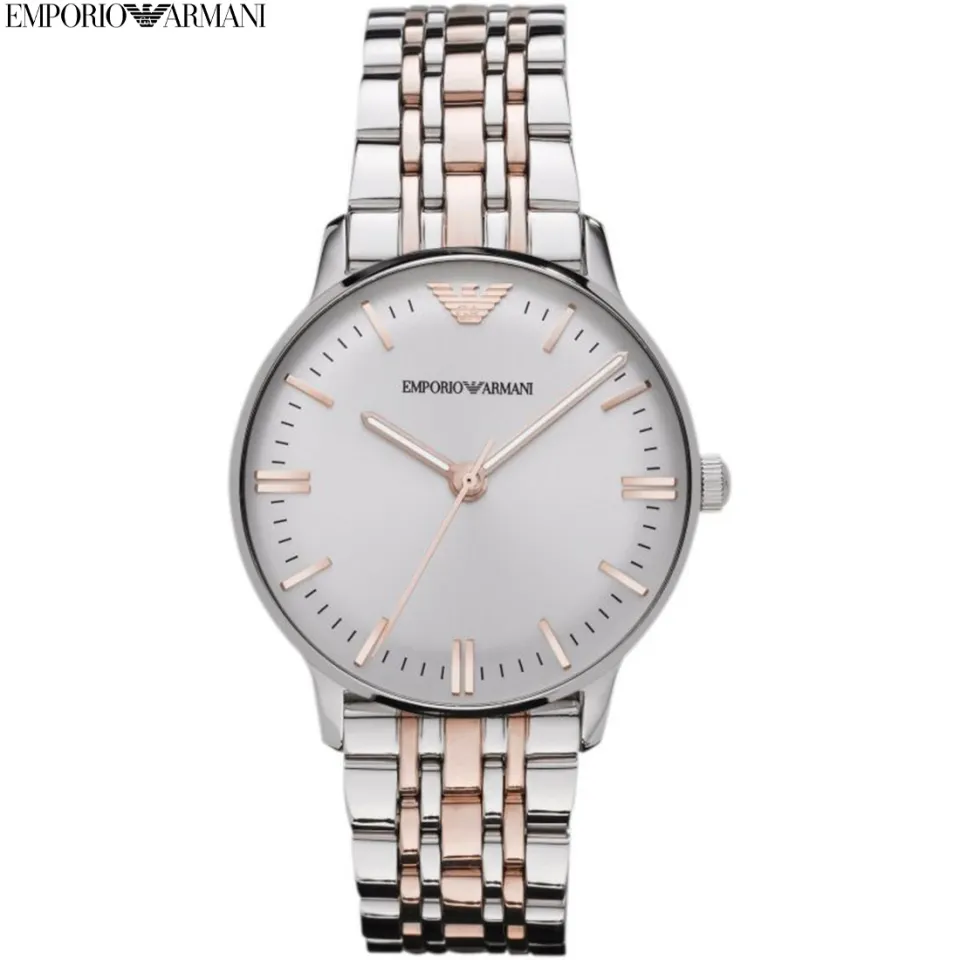 Emporio Armani Stainless Steel Rose Gold Strap Silver Case White Dial Ladies Watch AR 1603 Daraz.pk