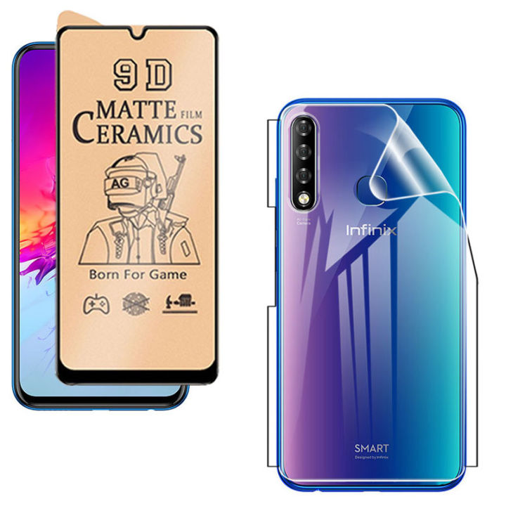 BROTECT Pack of 2 - Infinix Smart3 Plus Ceramic Matte Screen Protector PUBG Gaming Glass 9D 21D + Back Jelly Protector Soft Hydrogel Film Unbreakable For infinix smart 3+ - Transparent