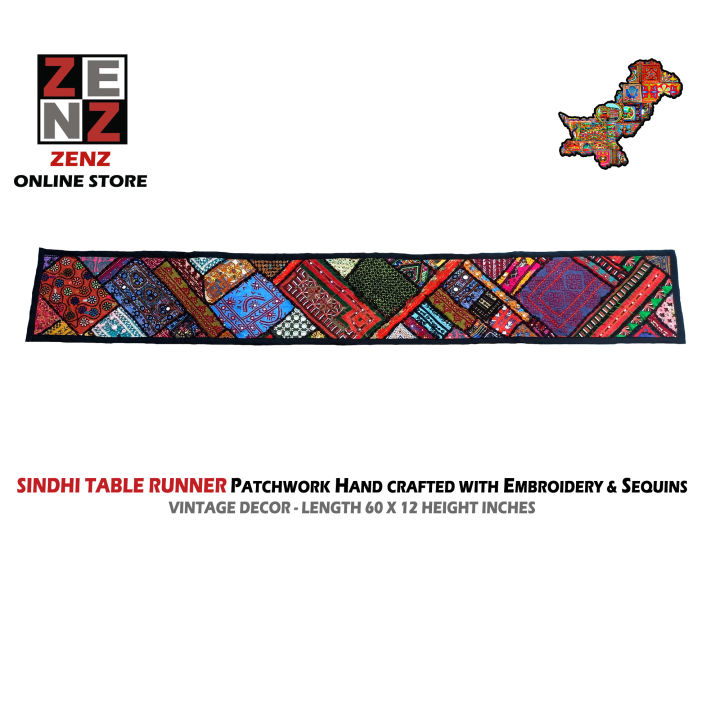Embroidered Wall Art 5x1 Feet Patchwork Hand Art Craft ZENZ Pakistani SIndhi Table Runner