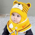 【AmbitionmA】 6M-34M Unisex Winter Kids Baby Girls Boys Cartoon Bear Stripe Knit Hat Cap Woolen Yarn Scarf Earmuff Warm keep Set for outdoor. 