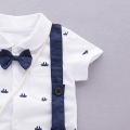Infant Baby Boy Short Sleeve Gentleman Cartoon Print Romper Solid Print Jumpsuit. 