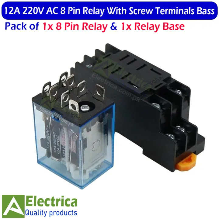1 pair of 8 Pin 12A Coil 220V AC Relay and 8 Screw Terminals Base 220v ...