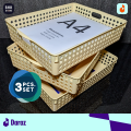 Italian Multipurpose PACK OF 3 Rectangular Storage Baskets with Handles For Home, Wardrobe, Kitchen, Office, Classroom - Premium Quality Plastic Drop-Resistant Organizer Bin - Flat Desk Tray Fits A4 Size Papers, Letters, Books, Files - Decent Colors Range. 