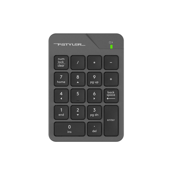 A4tech Fstyler FGK21C 2.4G Wireless Numeric Keypad - Backspace Key - USB C Rechargeable - For PC, Laptop, Mac - Grey