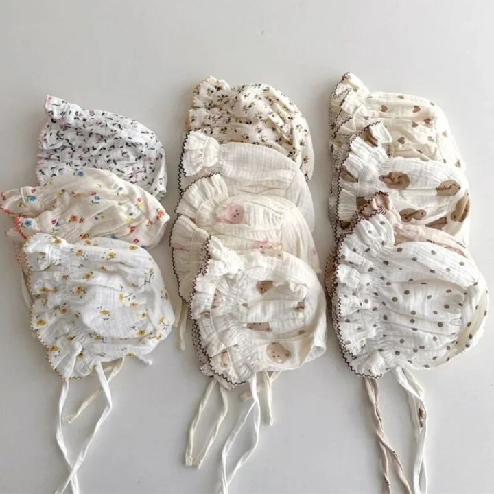 Newborn Baby Lace Hat Cute Cotton Kids Baby Girl Gauze Caps Princess Infant Toddler Baby Spring Bonnet Girls Summer Sun Hat Gift