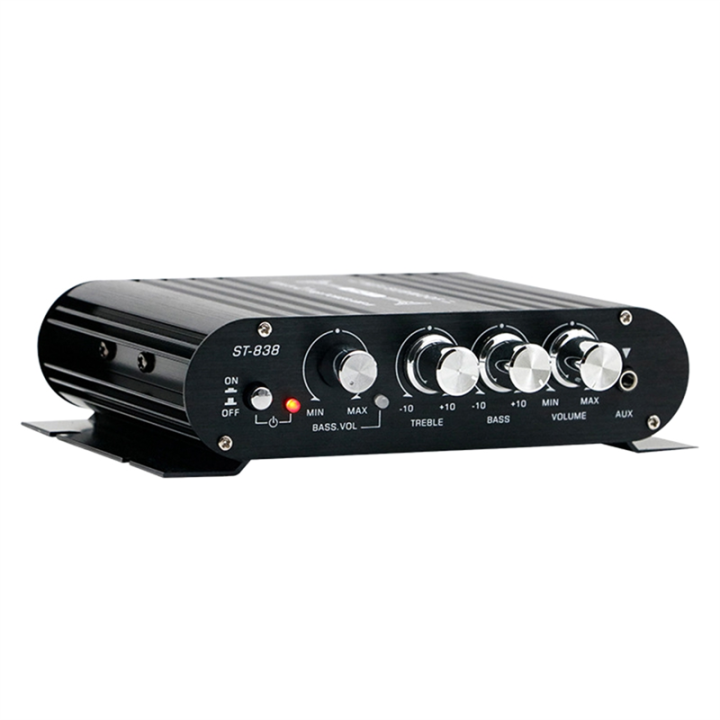 ST-838 HIFI Amplifier 2.1 Channel Car MP3 Mini Amp AUX Input High and Low Bass Adjustment Super Bass 20Wx2+40W Amplifier Easy to Use