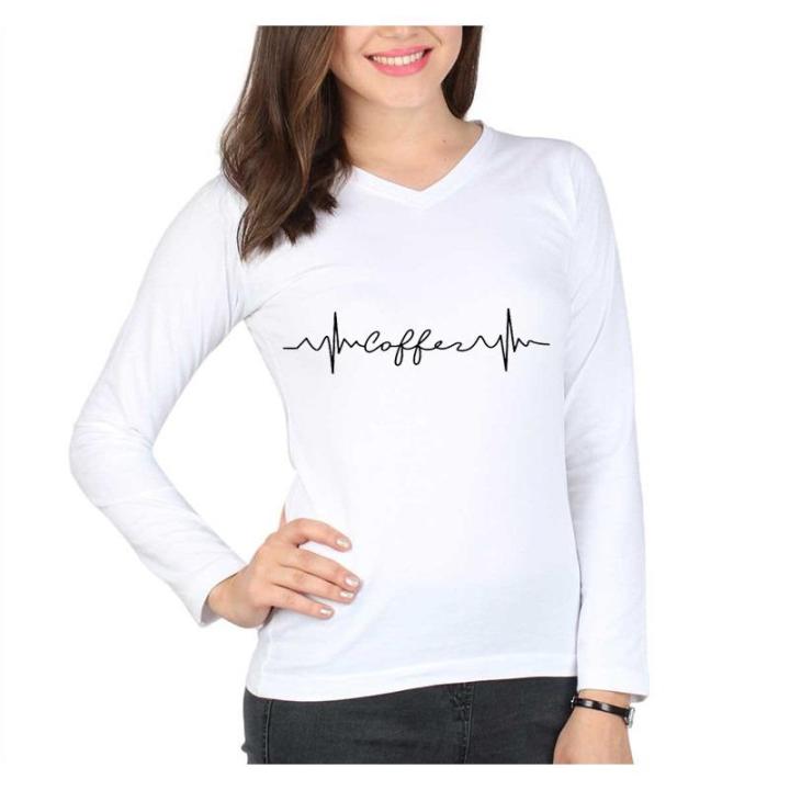 New Stylish Coffee Printed T shirt For Girl With Full Sleeve (Best Quality)