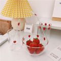 300 ML High Borosilicate Nana Cute Strawberry Water Milk Drinking Glasses Cup with Straw Upgrade Thickened Version Gift. 