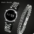 Diamond Digital Touch Screen LED Watch For Girls With Bracelet - Wrist Watches in Round and Square Dial For Women's With Diamond Stainless Steel Chain - Ladies Silver Jewellery Watches. 