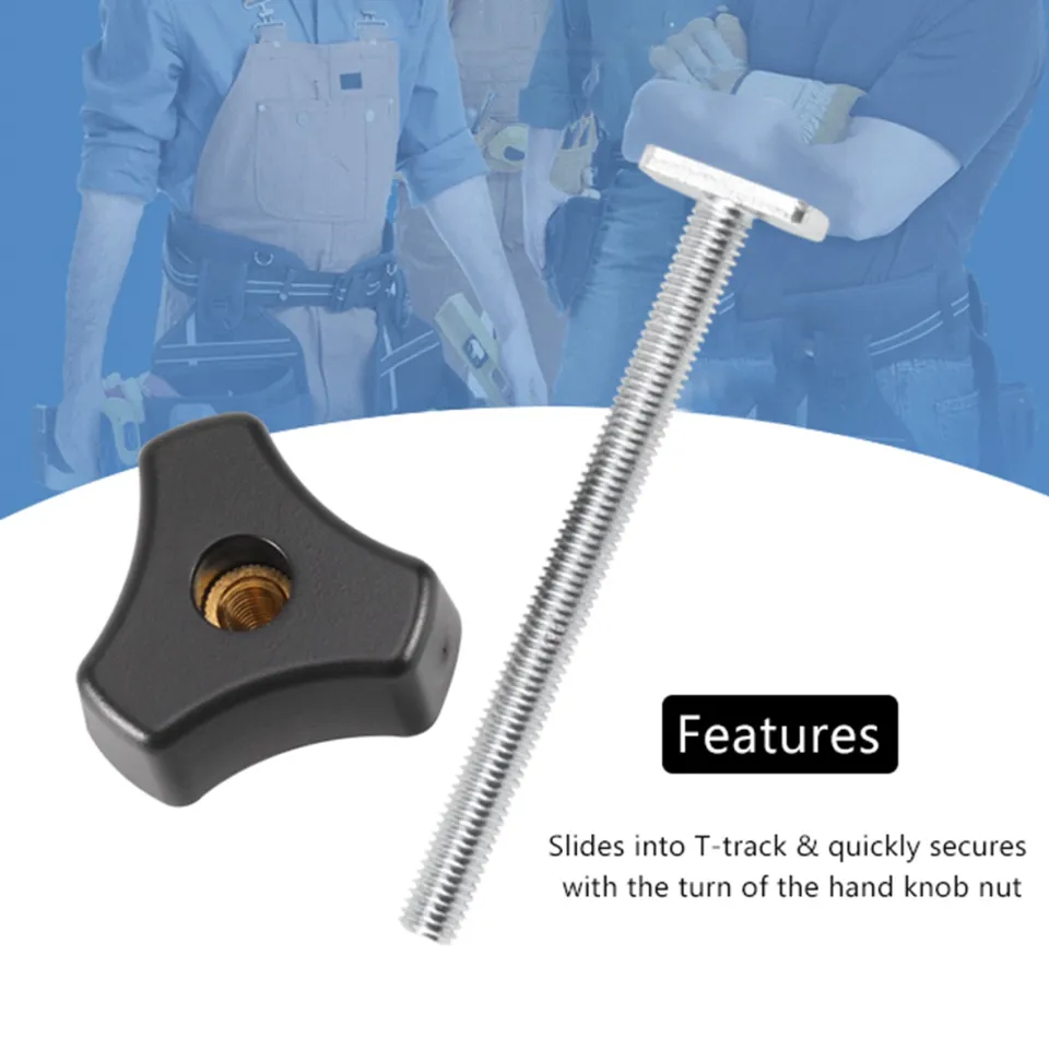 2 Set T Screw And M8 Plastic Handle,Metal Quick Acting Hold Down Clamp Set For T-Slot T-Track DIY Woodworking Tool