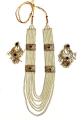 Artificial Gold-Plated White Pearl Mala with Artificial stones, a whole set including earrings with artificial stones and gold plating. 