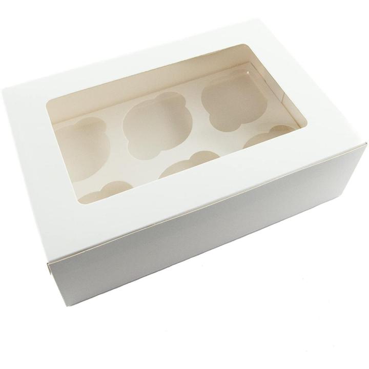 Bizlink Enterprises-Pack of 20 Box 6 hole Food Grade Cupcake Cake Packaging Box with 6 cavity liner clear PVC window for Handmade Baking  gift box