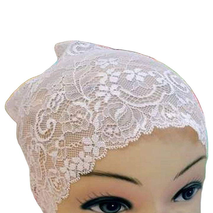 white Muslim Women Lace net Hat Islamic Inner hijab Caps Headwear Underscarf Lace Hijab Head Wrap Arab Cap Fashion Ramadan