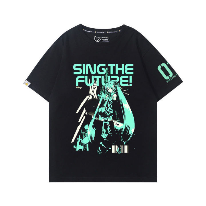 Anime Hatsune Miku Cotton T-shirt Cartoon Couple Print Short-sleeved T-shirt Women and Men Harajuku with Style Couple Loose