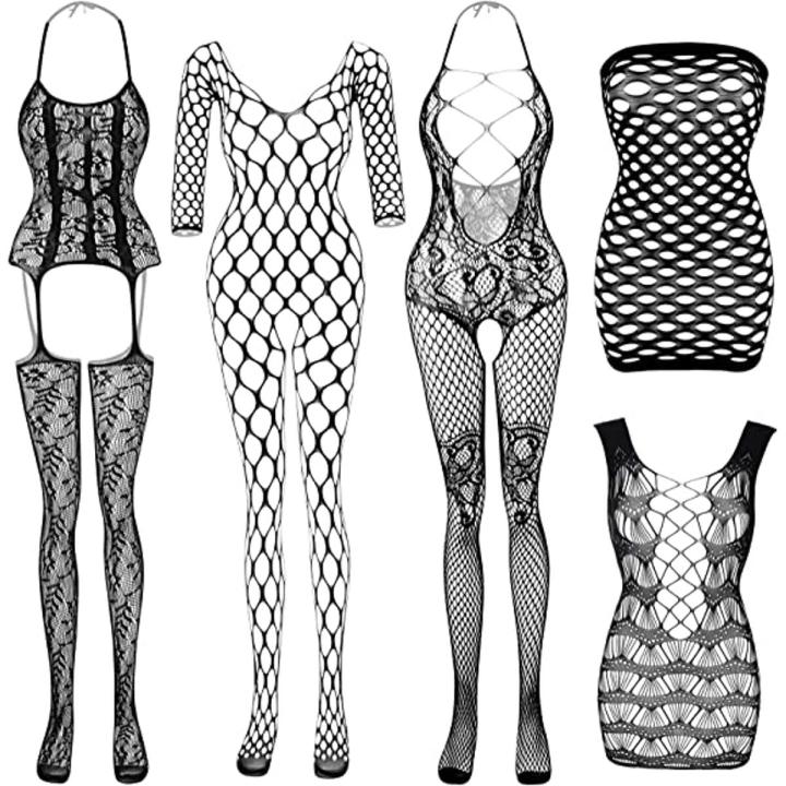 Full Body Stocking for Women – Black Flexible Nightwear, Sexy Fishnet Bodysuit, Free Size, Random Designs