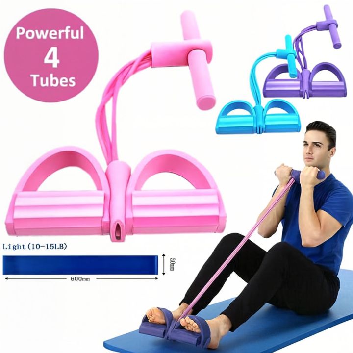 4-Tube Pedal Resistance Band – powerfull Multi-Function Elastic Pull Rope for Abdominal, Arm, & Waist Exercise | Portable Home Gym Fitness Equipment resistence band for Men & Women | Non-Slip Foot Pedal Sit-Up Exerciser for Weight Loss & Body Shaping