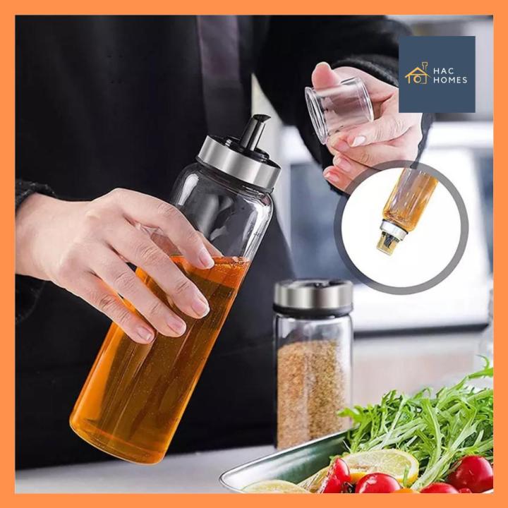 HAC HOMES Oil Bottle Dispenser With Cover Dust Proof Leak Proof High Borosilicate Glass Oil Vinegar Soy Sauce Bottle Dispenser For Condiments Kitchen Cooking Utensil High Quality Durable Heat Resistant Oil Dispenser