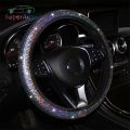 SuperAuto Car Steering Wheel Cover Universal 38CM PU Leather Rhinestones Crystal Steering Wheel Interior Car Styling. 