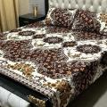 High Quality Fine Cotton Bedsheet 3 Piece Set Double Bed Printed 3D Crystal Cotton King Size Bedsheet. 
