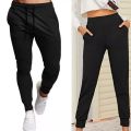 Black Plain Trouser Summer Terry Stuff Slim_Cuffed Jogging trousers for Men & Women Girls Gym Sweat Pants. 
