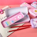 Metal Pencil Box Large Capacity Pencil Cases Cartoon Car Double Layer Pen Box Kid Stationery For Multiplication Formula Table. 