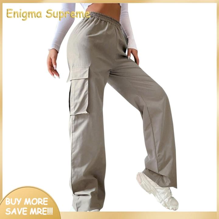 Enigma- Women Cargo Pants Women's Spring Cargo Pants with Elastic Waist Pockets Casual Korean Streetwear Joggers for Women Cargo Trousers