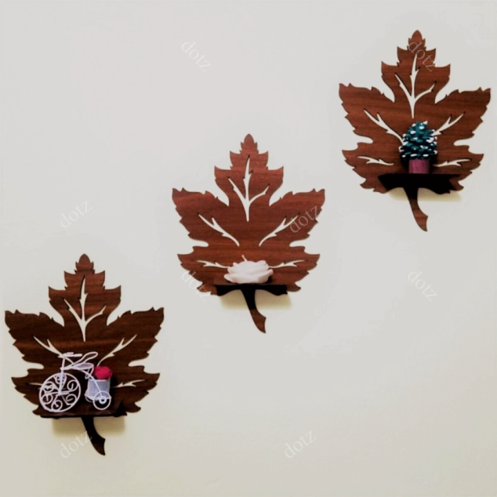H&H Leaf Wooden Wall Shelf 3D Laser Cut DIY Design Decoration Piece for Home Decor Living Room Wooden Floating Shelf | Leaf Floating Candle Stand | Wall Shelf for Bedroom and Offices Wooden Wall Decor for Kids Room Girls Room and for Gift Items
