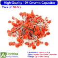 50 Pcs 100nF 104 Ceramic Capacitors – 100000pF 0.1uF for Arduino, Power Supply, Circuits & DIY Electronics by Electrica. 