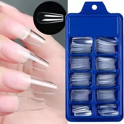 100 pcs Transparent/White Ballerina Fake Nails Coffin/Square/Almond Artificial Nails Medium Size Acrylic Nails for Nail Art Decal Full Cover Nail Tips 10 Size Transparent Fake Nails