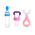 Pack of 3 Baby Silicone Squeeze Spoon Feeder (90ML Bottle), U Shape Silicone Toothbrush, Baby Fruit Pacifier, Crawling Kids | SJR Collections. 